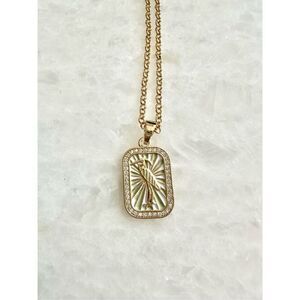 Light green and white crane pendant necklace